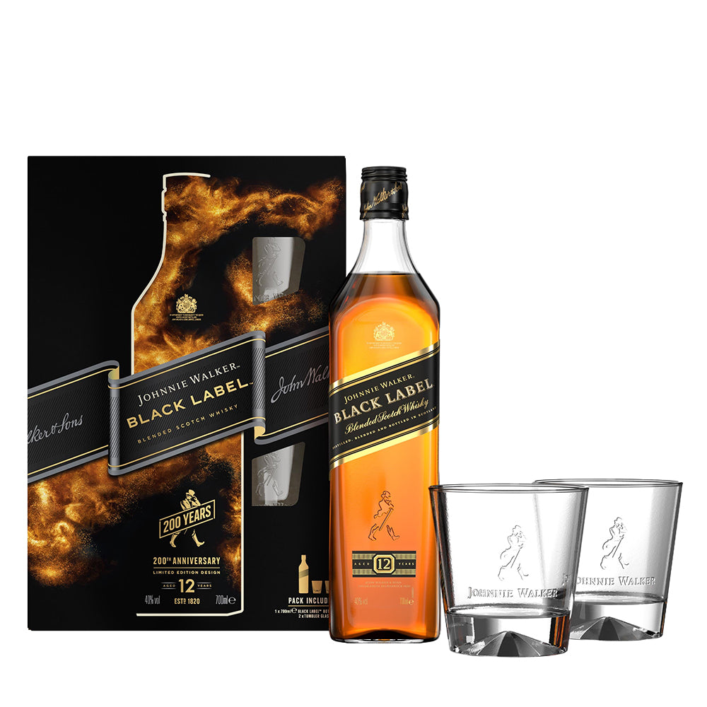JOHNNIE WALKER BLACK LABEL 70CL [UK] GLASSES PACK