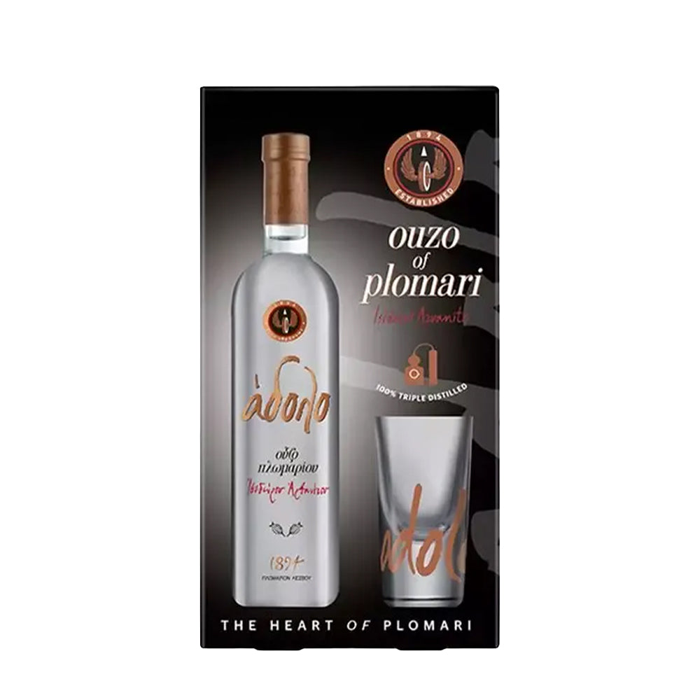 OUZO OF PLOMARI ADOLO 70CL (GLASS GIFT PACK)
